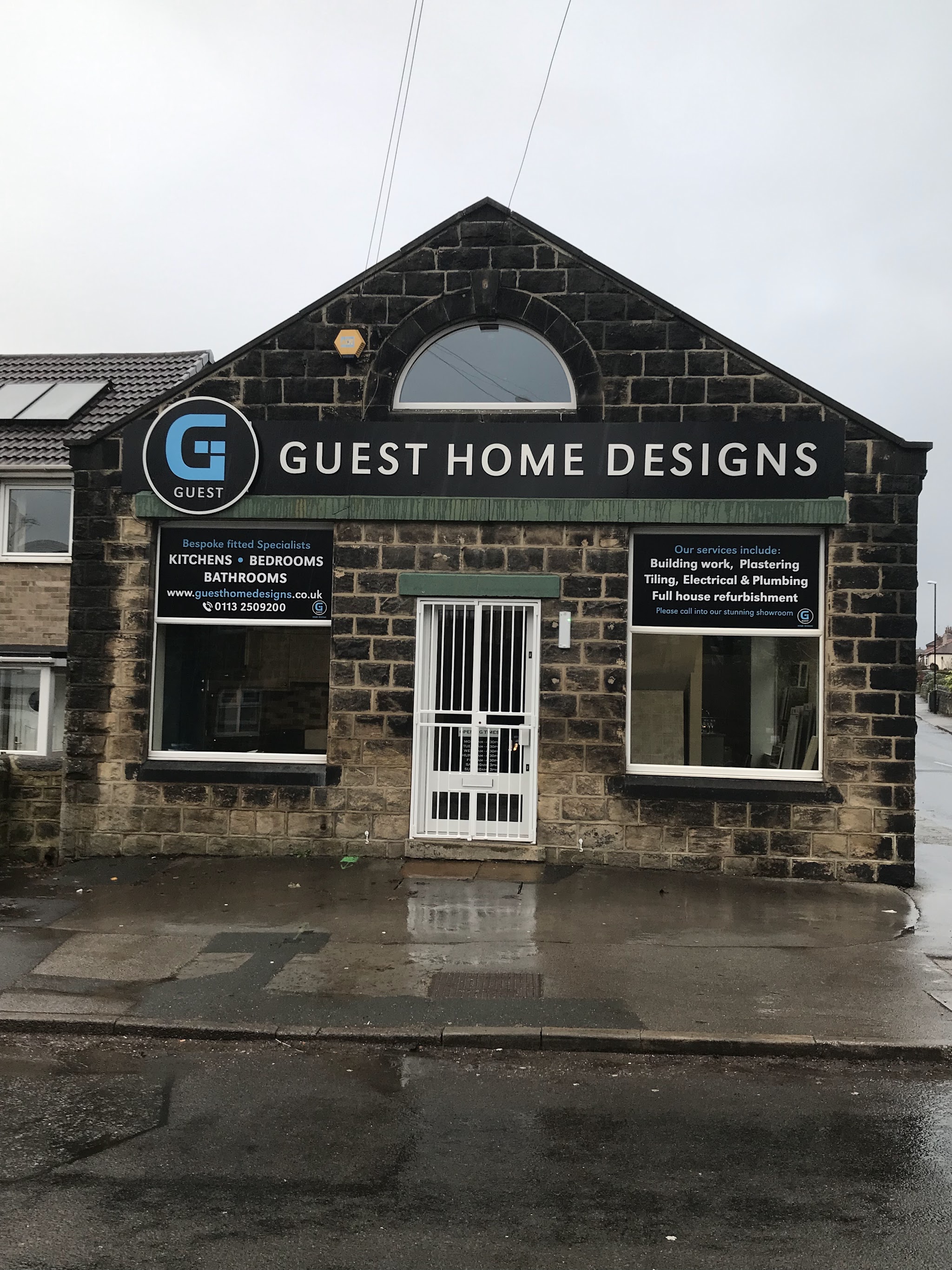 The Guest Home Designs stone-fronted showroom on Kirk Lane in Yeadon